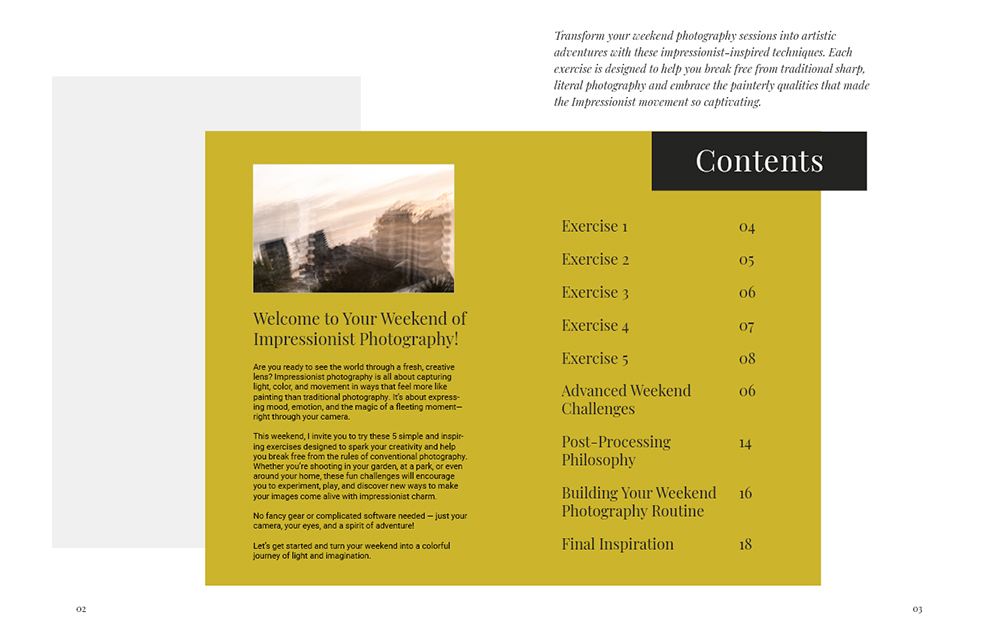 SUMMER IMPRESSIONIST PHOTOGRAPHY GUIDE sample pages